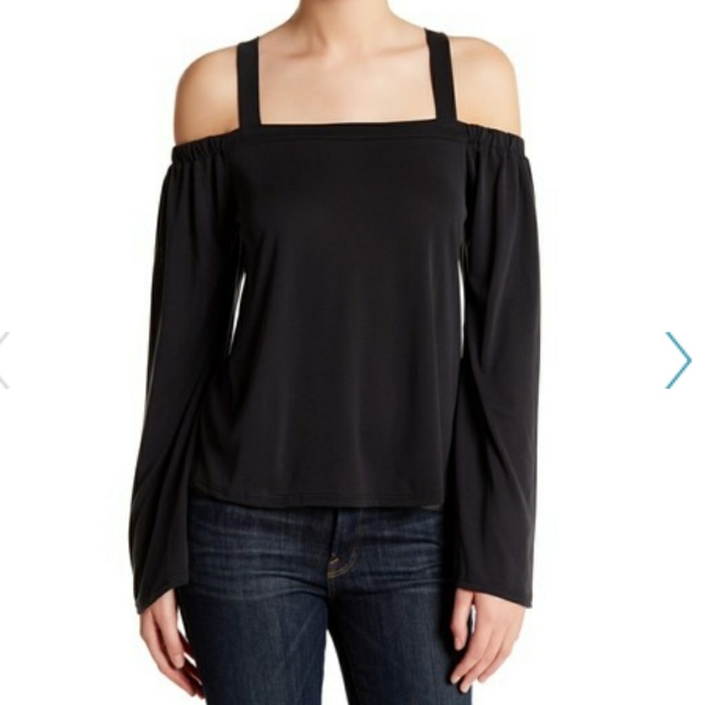 Cold Shoulder Bell Sleeve Top | Soft Black